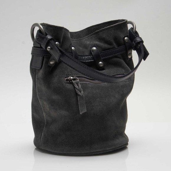 FREE PEOPLE Soren Suede Bucket Bag / Soot Black - Picture 6 of 12
